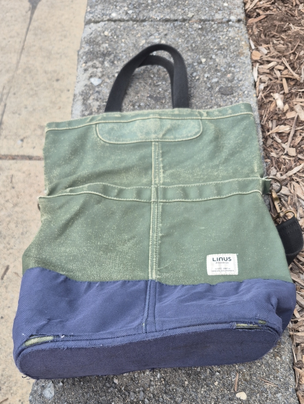 Two-Tone Green & Blue Canvas Messenger Tote